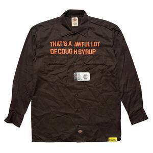 BNWT Awful Lot Of Cough Syrup Dickies Long Sleeve Button Up Shirt Brown S